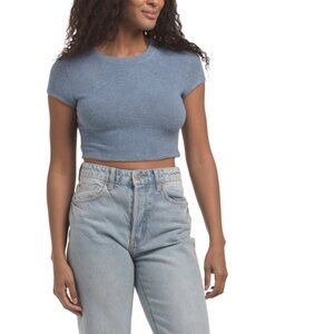 LA BIZ denim Cropped Short Sleeve Tee